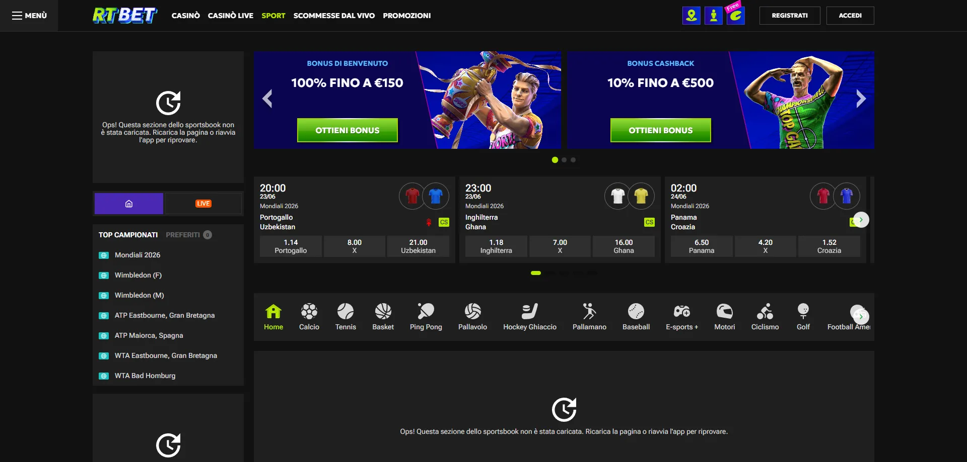 RTbet casinò dal vivo con croupier reali e game show in diretta